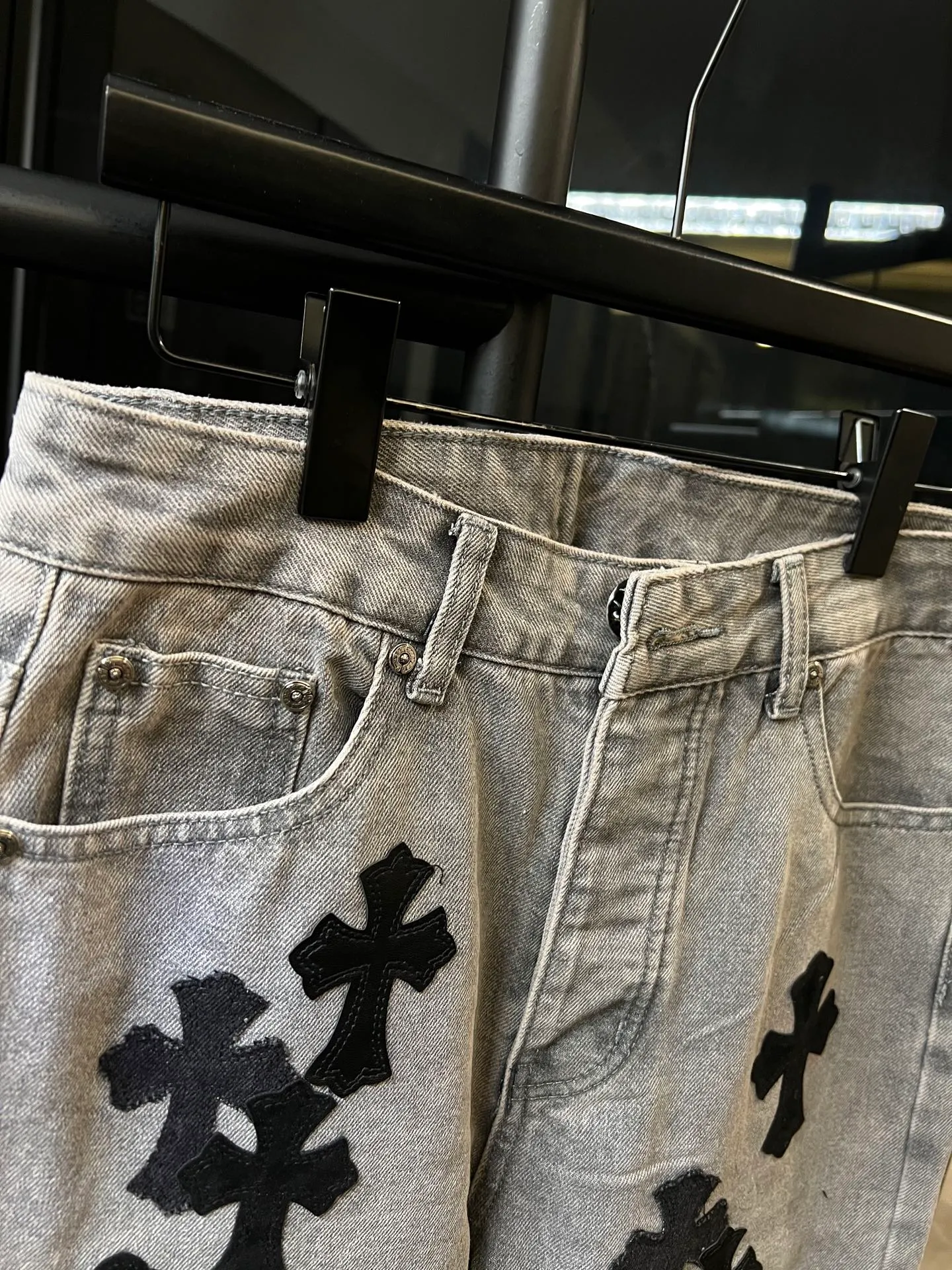 P270 [Special Version] Chrome Hearts/Chrome Heart 25Ss CH Large Cross Limited Blue Ox King Jeans (Gray) Size: 28 30 32 34 36 (corresponding to s-xxl) Detailed sizes can be found in Figure 9